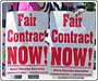 Placards protesting fair contract now